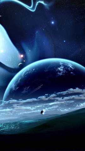 惑星の昇る夜の丘