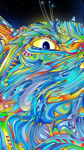 極彩色の渦を巻く獣の顔