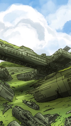 草に埋もれる戦車の残骸